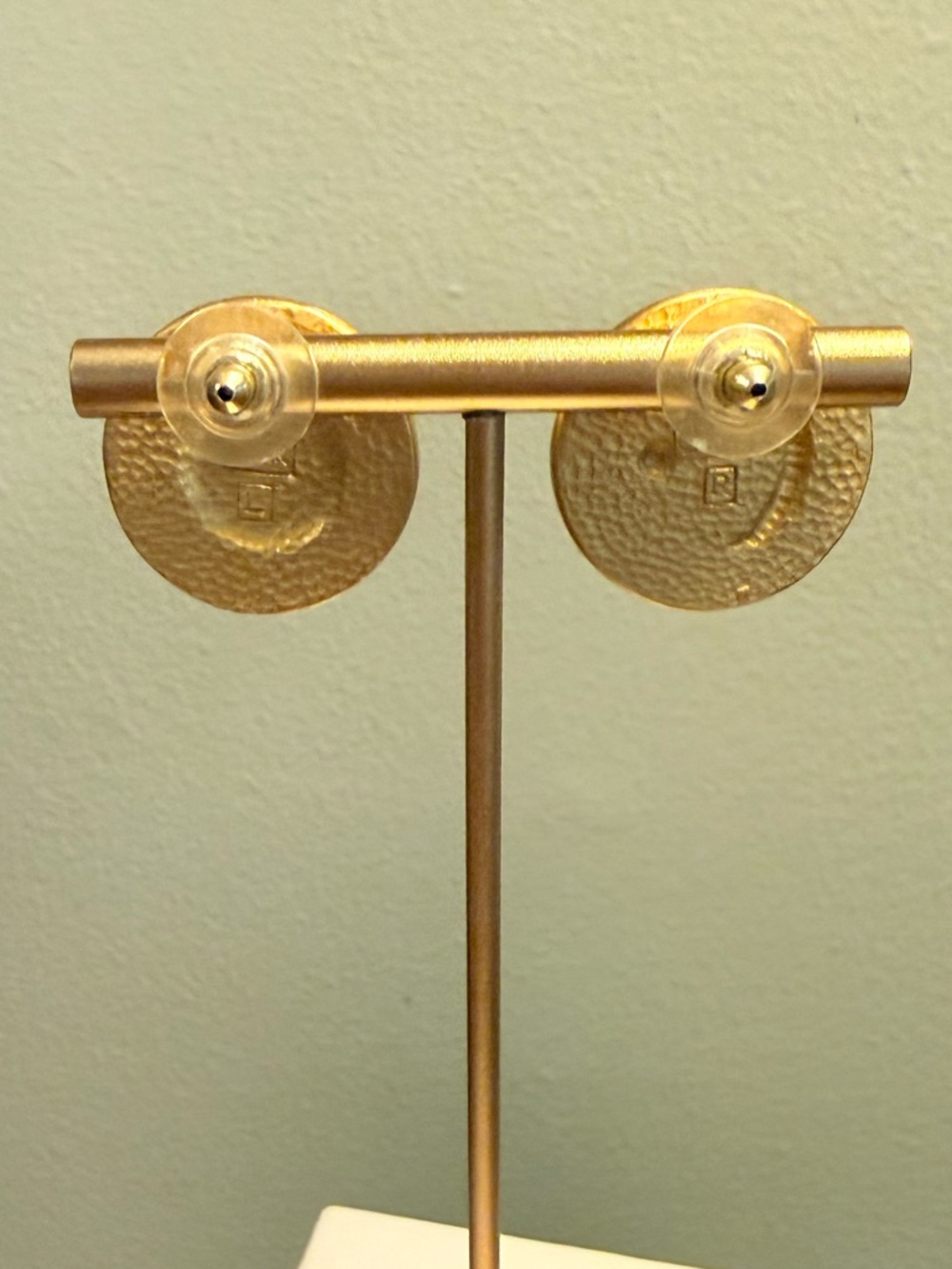 Anne Klein Vintage Gold Sun and Moon Disc Earrings Pierced Studs - Picture 5 of 8